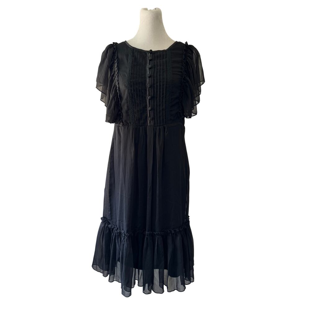Suzanne Betro Black Short Sleeve Baby Doll Midi Dress
